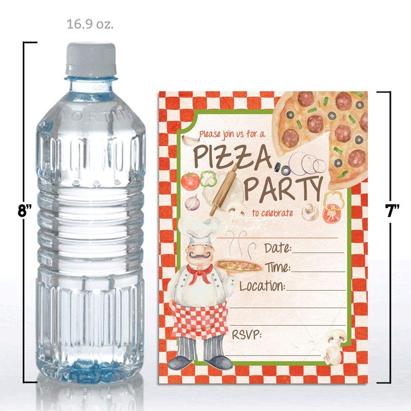 Amanda Creation Watercolor Chef Pizza Party Themed Birthday Party Invitations for Kids, 20 5x7 Fill In Cards with Twenty White Envelopes by AmandaCreation - Image 4